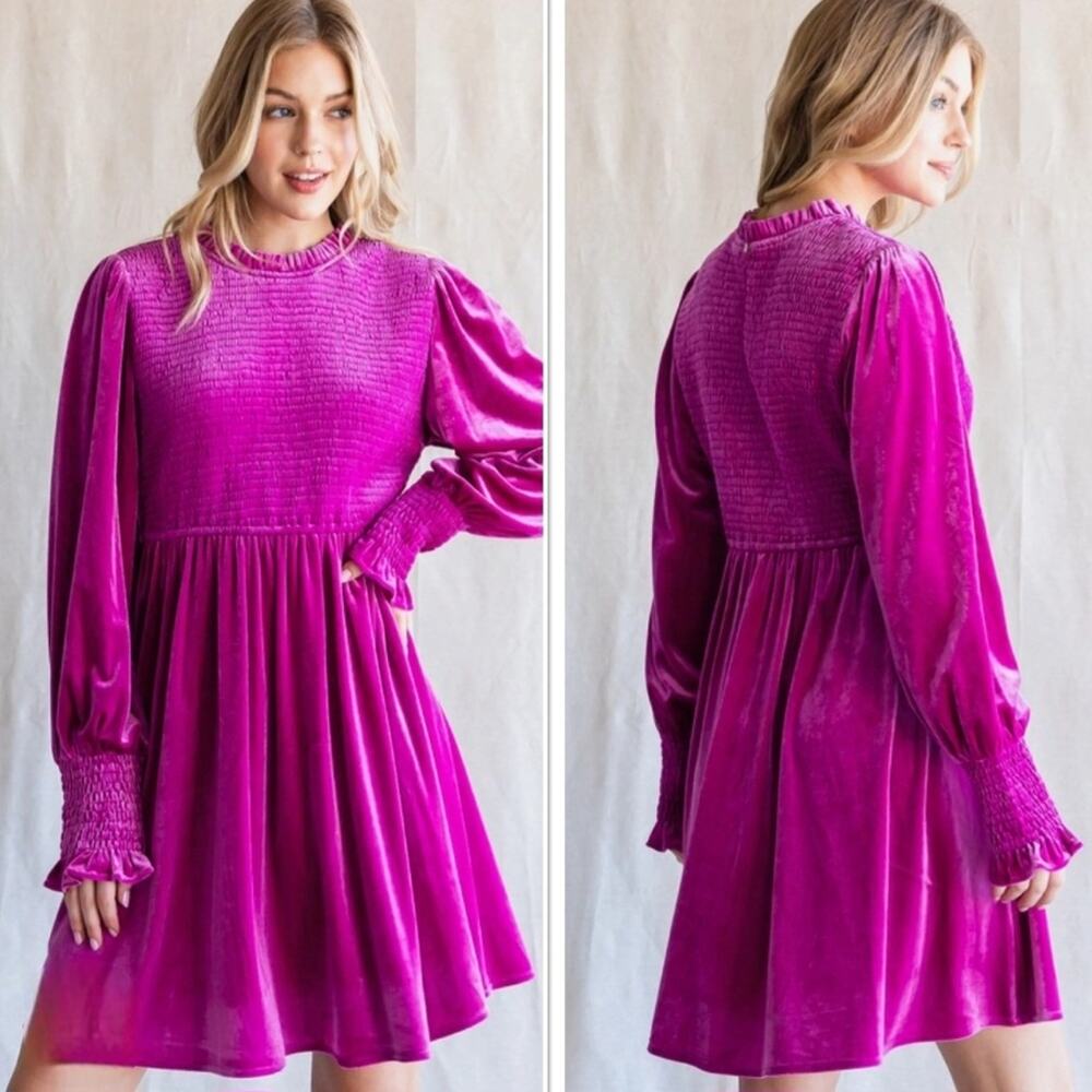 NWT JODIFL Vibrant Velvet Pink Long Sleeve Dress Sz.2X #1932